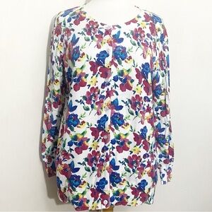 Woman Within Colorful Floral Print 100% Cotton Button-Front Cardigan 14/16
